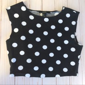 Forever 21 black crop top with white polka dots